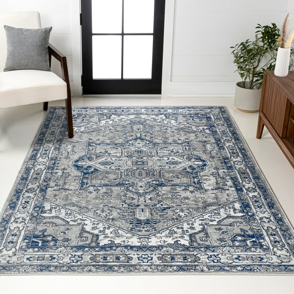 JONATHAN Y MODERN PERSIAN 10 x 13 Area Rug, Vintage Medallion - Light Gray/Navy, MDP106B-13