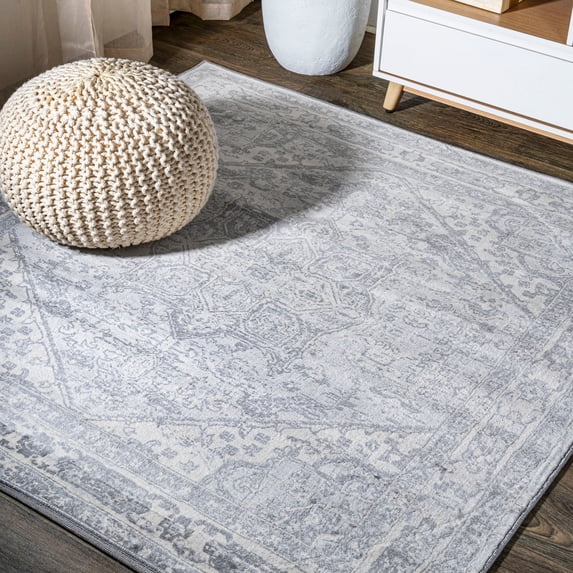 JONATHAN Y MODERN PERSIAN 5' Square Area Rug, Vintage Medallion - Light Gray/Ivory, MDP106C-5SQ