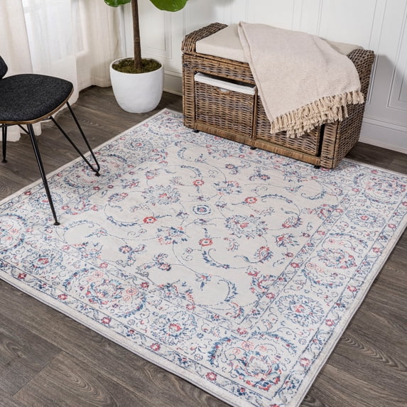 JONATHAN Y MODERN PERSIAN 6' Square Area Rug, Vintage - Light Gray/Red, MDP107A-6SQ