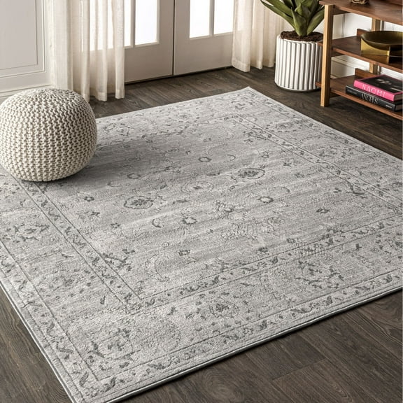 JONATHAN Y MODERN PERSIAN 6' Square Area Rug, Vintage - Light Grey, MDP107B-6SQ