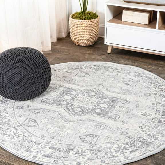 JONATHAN Y MODERN PERSIAN 6' Round Area Rug, Vintage Medallion - Light Grey, MDP108B-6R