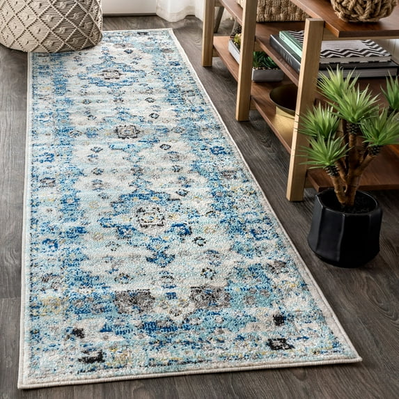 JONATHAN Y MODERN PERSIAN 2 x 8 Runner Rug, Boho Vintage Medallion - Cream/Blue, MDP202A-28