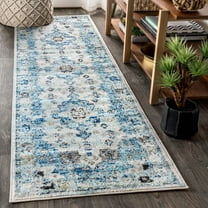 JONATHAN Y MODERN PERSIAN 2 x 8 Runner Rug, Boho Vintage Medallion - Cream/Blue, MDP202A-28