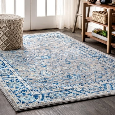 JONATHAN Y MDP204A-8 Modern Persian Boho Floral Gray/Navy 8 ft. x 10 ft. Area Rug, Bohemian Vintage, Pet Friendly, Stain Resistant, Easy to Clean, for Living Room; Kitchen, Bedroom
