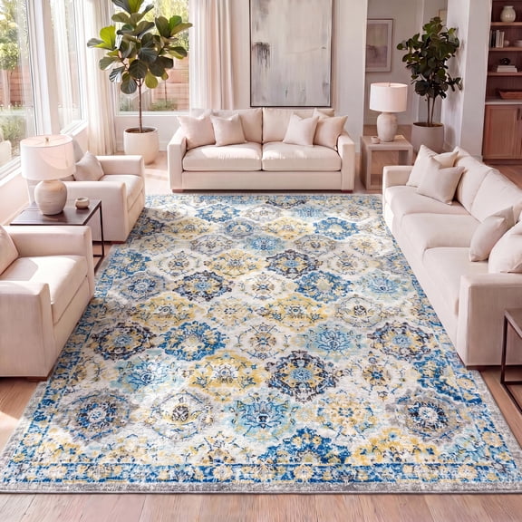 JONATHAN Y MODERN PERSIAN 8 x 10 Area Rug, Boho Vintage Trellis - Blue/Multi, MDP205A-8