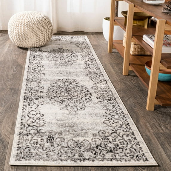 JONATHAN Y MODERN PERSIAN Minori Filigree Medallion Runner Rug, 2 x 8, Dark Gray/Cream
