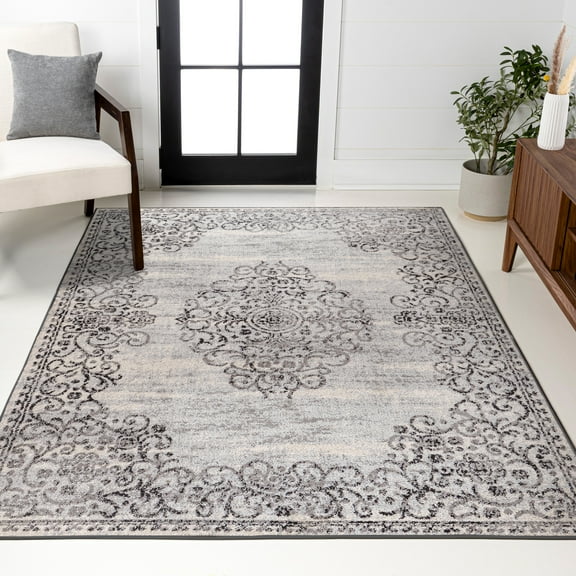 JONATHAN Y MODERN PERSIAN 4 x 6 Area Rug, Minori Filigree Medallion - Dark Gray/Cream, MDP206A-4