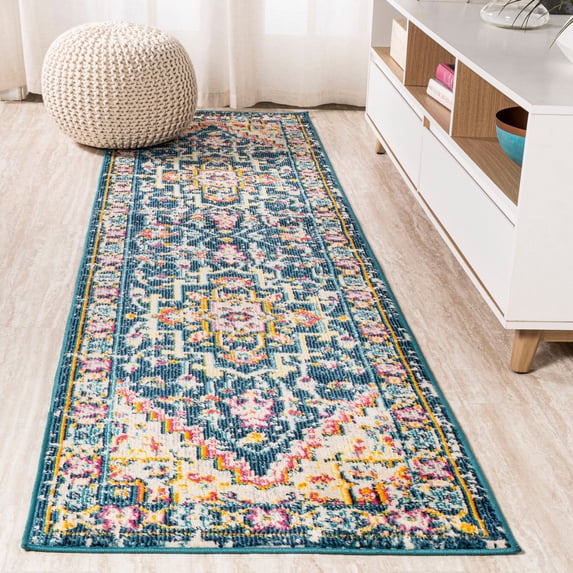 JONATHAN Y MODERN PERSIAN 2 x 8 Runner Rug, Brooklyn Geometric Medallion - Blue/Beige, MDP207A-28