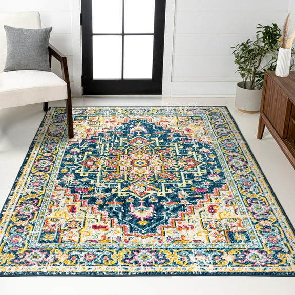 JONATHAN Y MODERN PERSIAN 3 x 5 Area Rug, Brooklyn Geometric Medallion - Blue/Beige, MDP207A-3