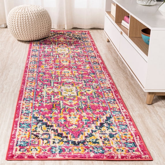 JONATHAN Y MODERN PERSIAN 2 x 8 Runner Rug, Brooklyn Geometric Medallion - Red/Pink, MDP207C-28