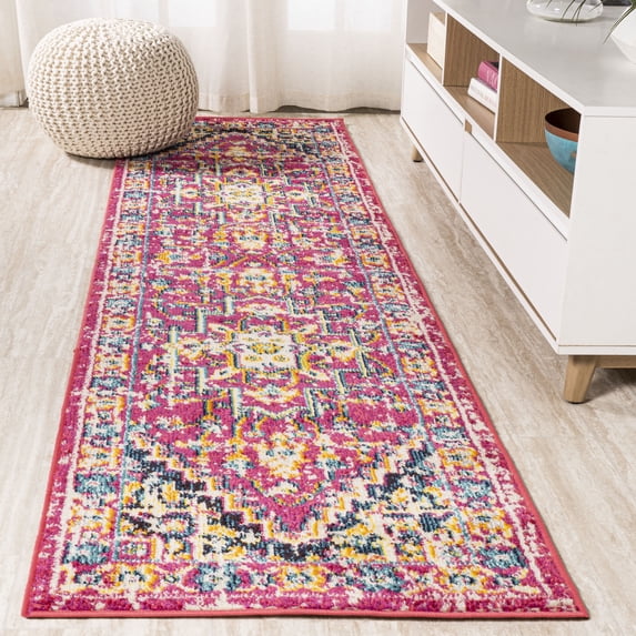 JONATHAN Y MODERN PERSIAN 2 x 8 Runner Rug, Brooklyn Geometric Medallion - Red/Pink, MDP207C-28