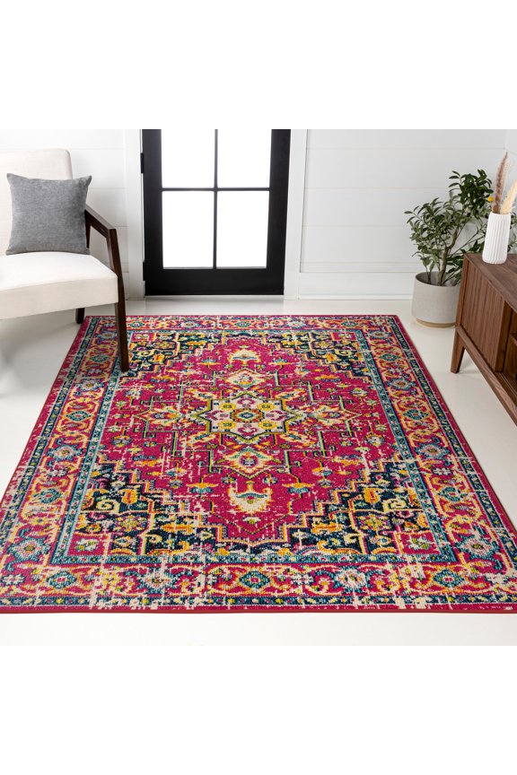 MODERN PERSIAN 4 x 6 Area Rug, Brooklyn Geometric Medallion - Red/Pink, MDP207C-4