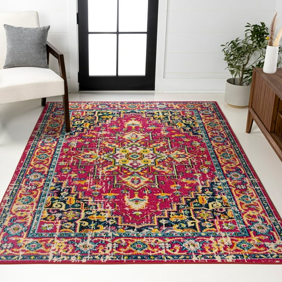 JONATHAN Y MODERN PERSIAN 4 x 6 Area Rug, Brooklyn Geometric Medallion - Red/Pink, MDP207C-4
