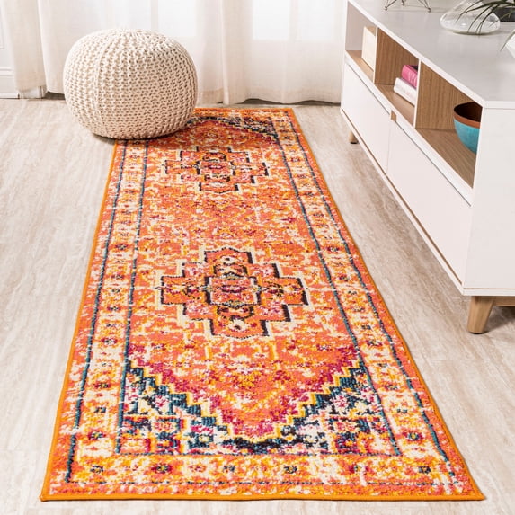 JONATHAN Y MODERN PERSIAN 2 x 8 Runner Rug, Brooklyn Geometric Medallion - Orange/Blue, MDP207D-28