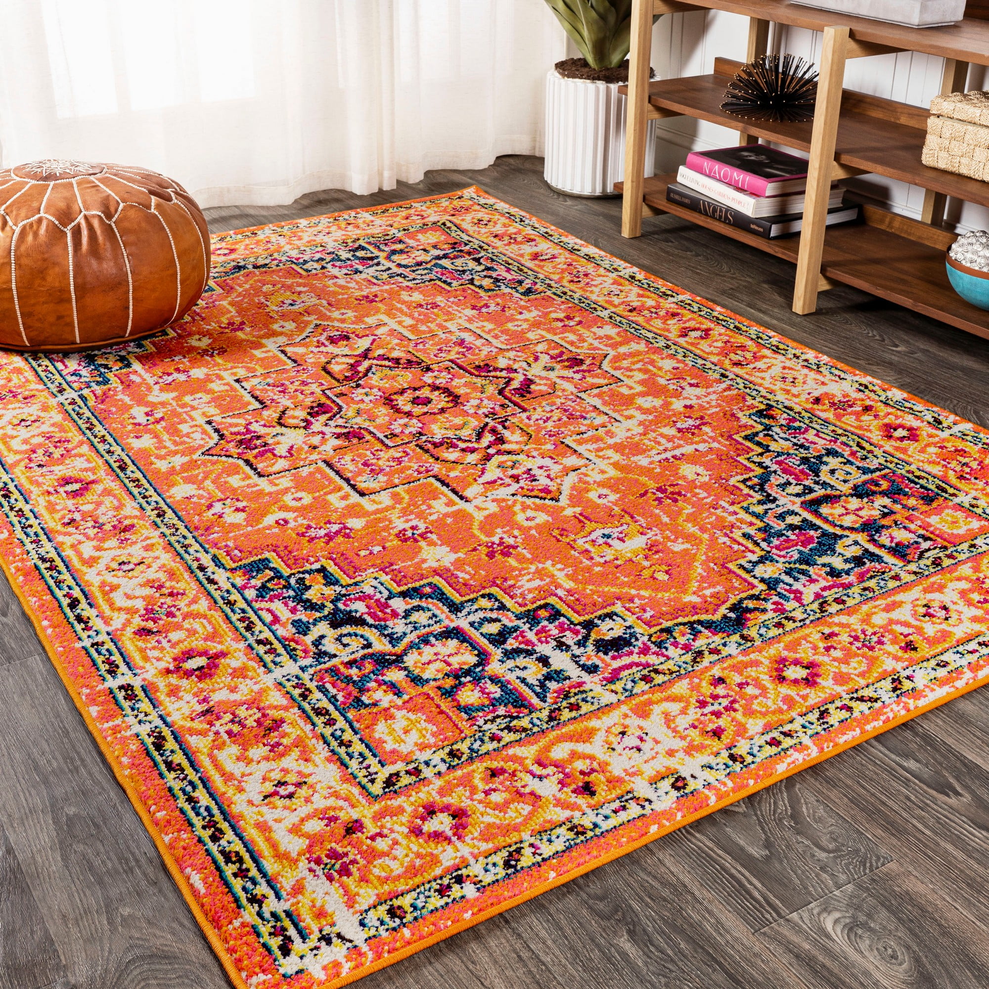 Brooklyn Orange and Blue Synthetic Medallion 8' x 10' Area Rug