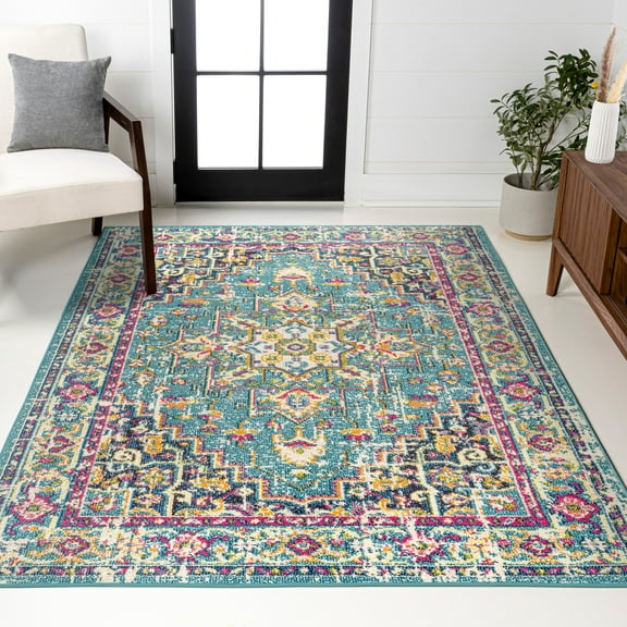 JONATHAN Y MODERN PERSIAN 3 x 5 Area Rug, Brooklyn Geometric Medallion - Blue/Multi, MDP207E-3