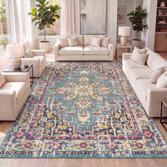 JONATHAN Y MODERN PERSIAN 5 x 8 Area Rug, Brooklyn Geometric Medallion - Blue/Multi, MDP207E-5