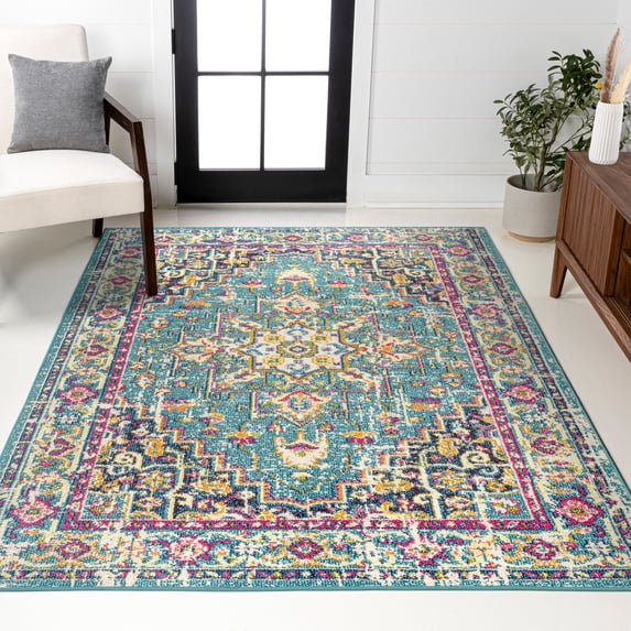 JONATHAN Y MODERN PERSIAN 8 x 10 Area Rug, Brooklyn Geometric Medallion - Blue/Multi, MDP207E-8
