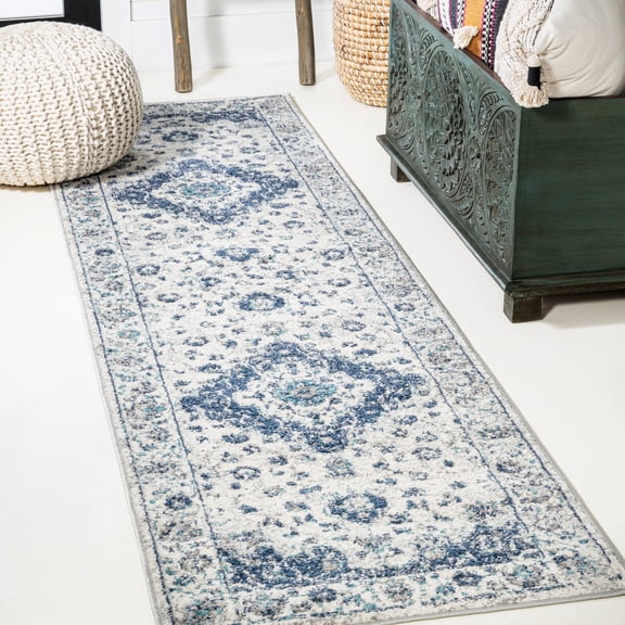 JONATHAN Y MODERN PERSIAN 2 x 8 Runner Rug, Indhira Ornate Medallion Persian - Blue/Gray, MDP212A-28