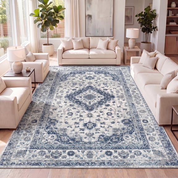 JONATHAN Y MODERN PERSIAN 5 x 8 Area Rug, Indhira Ornate Medallion Persian - Blue/Gray, MDP212A-5