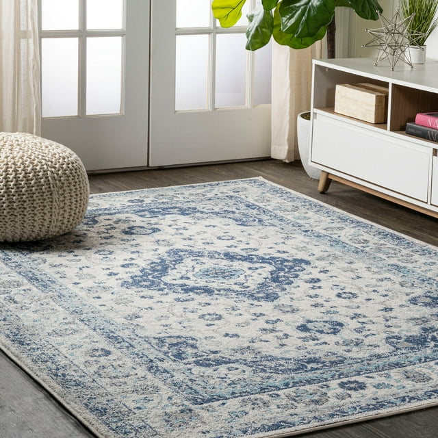 JONATHAN Y MDP212A-9 Indhira Ornate Medallion Persian Blue/Gray 9 ft. x 12 ft. Area Rug, Bohemian Vintage, Pet Friendly, Stain Resistant, Easy to Clean, for Living Room; Kitchen, Bedroom