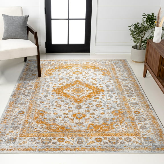 JONATHAN Y MODERN PERSIAN 4 x 6 Area Rug, Indhira Ornate Medallion Persian - Orange/Cream, MDP212B-4