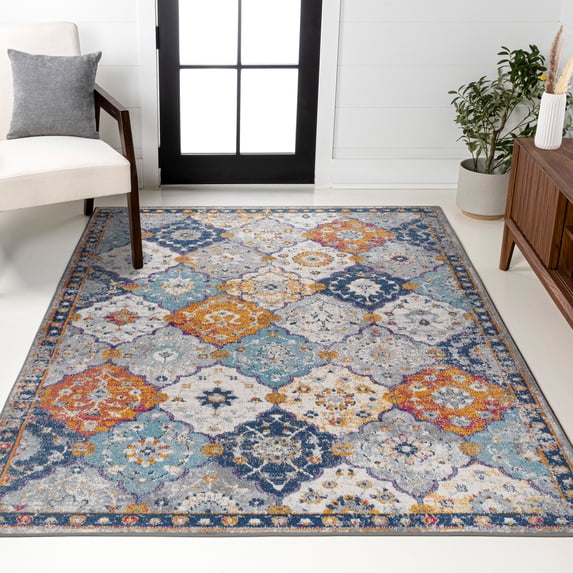 JONATHAN Y MODERN PERSIAN 8 x 10 Area Rug, Kirman Bohemian Medallion - Light Gray/Blue/Orange, MDP214A-8