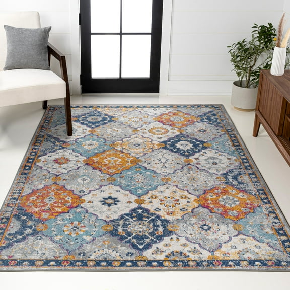JONATHAN Y MODERN PERSIAN 9 x 12 Area Rug, Kirman Bohemian Medallion - Light Gray/Blue/Orange, MDP214A-9