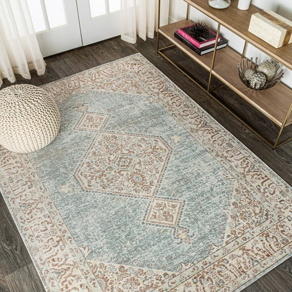 JONATHAN Y MODERN PERSIAN 5 x 8 Area Rug, Lila Tribal Medallion - Light Blue/Ivory, MDP306B-5