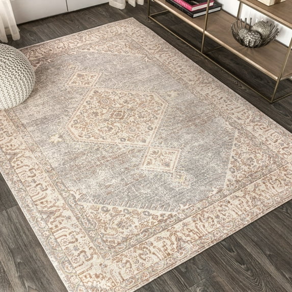 JONATHAN Y MODERN PERSIAN 3 x 5 Area Rug, Lila Tribal Medallion - Gray/Ivory, MDP306C-3