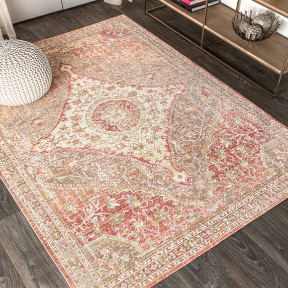 JONATHAN Y MODERN PERSIAN 5 x 8 Area Rug, Petras Ornate Medallion - Brown/Pink, MDP307B-5