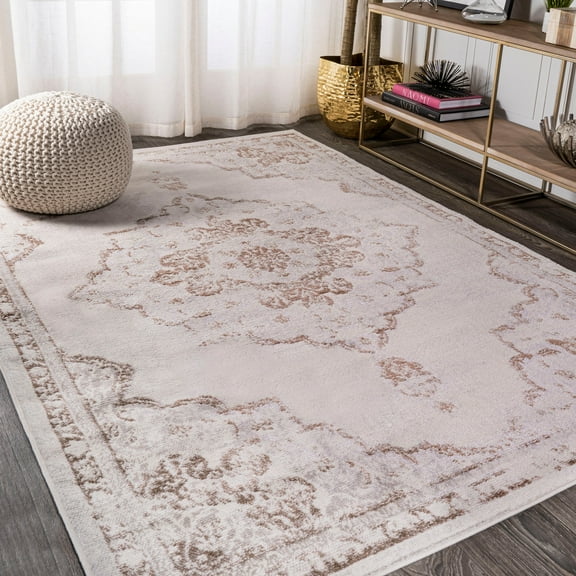 JONATHAN Y MODERN PERSIAN 5 x 8 Area Rug, Alhambra Ornate Medallion - Cream/Red, MDP400A-5