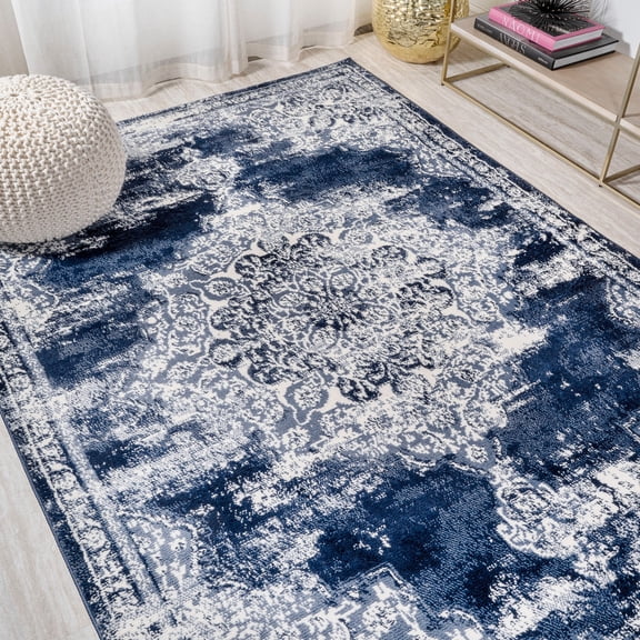 JONATHAN Y MODERN PERSIAN 3 x 5 Area Rug, Alhambra Ornate Medallion - Navy/Ivory, MDP400C-3