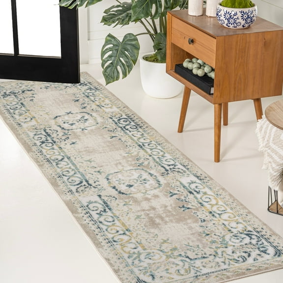 JONATHAN Y MODERN PERSIAN Rosalia Cottage Medallion Runner Rug, 2 x 8, Navy/Beige