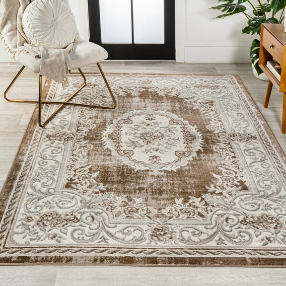JONATHAN Y MODERN PERSIAN 4 x 6 Area Rug, Rosalia Cottage Medallion - Brown/Gray, MDP401E-4