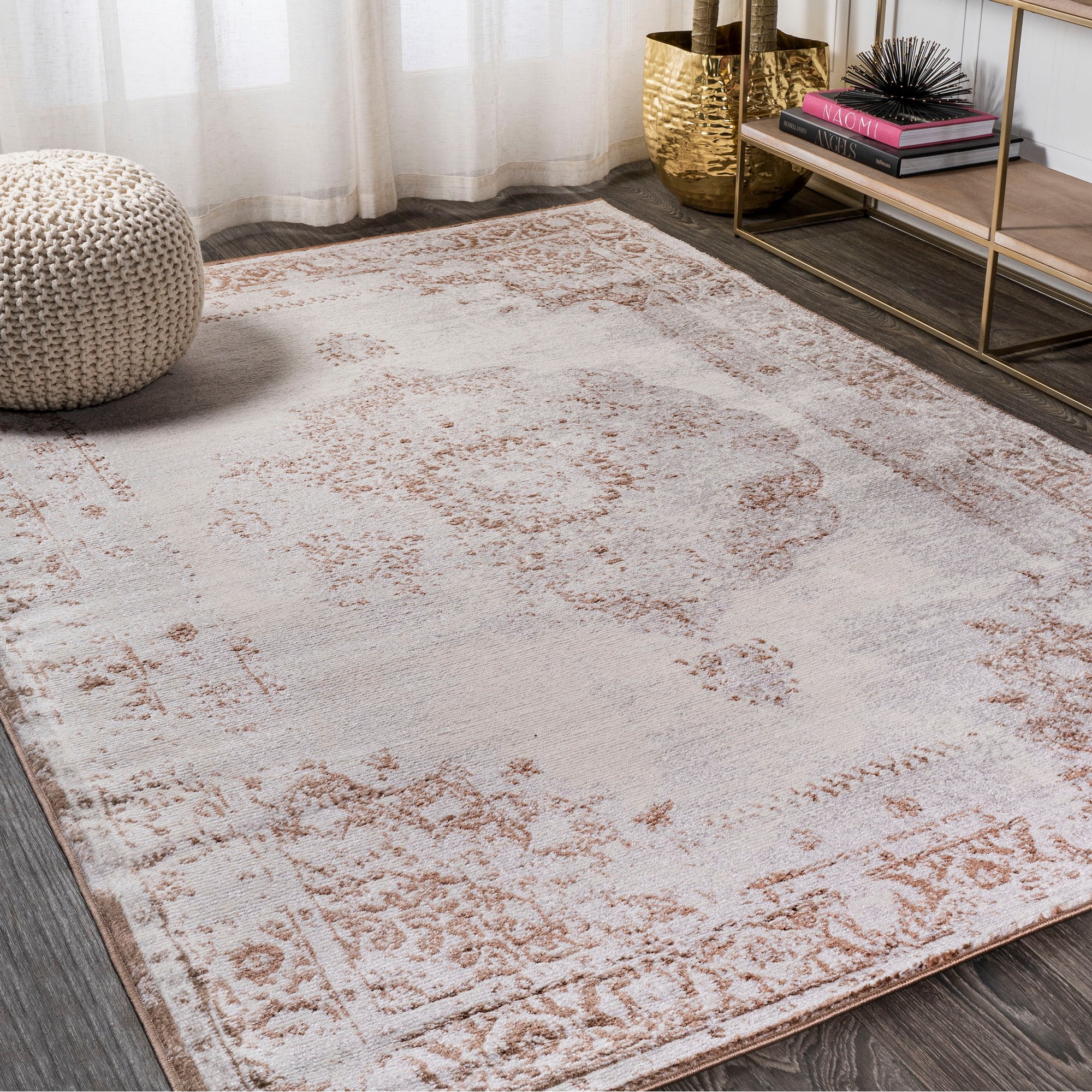 Ivory and Brown Synthetic Reversible 8' x 10' Area Rug