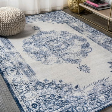JONATHAN Y MDP403A-5 Rosalia Cottage Medallion Dark blue/Ivory 5 ft. x 8 ft. Area Rug, Vintage Bohemian, Pet Friendly, Stain Resistant, Easy to Clean, for Living Room; Kitchen, Bedroom