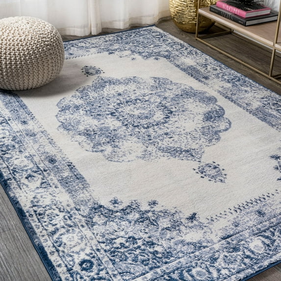 JONATHAN Y MODERN PERSIAN 5 x 8 Area Rug, Rosalia Cottage Medallion - Dark blue/Ivory, MDP403A-5