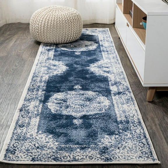 JONATHAN Y MODERN PERSIAN 2 x 10 Runner Rug, Rosalia Cottage Medallion - Navy/Ivory, MDP403D-210