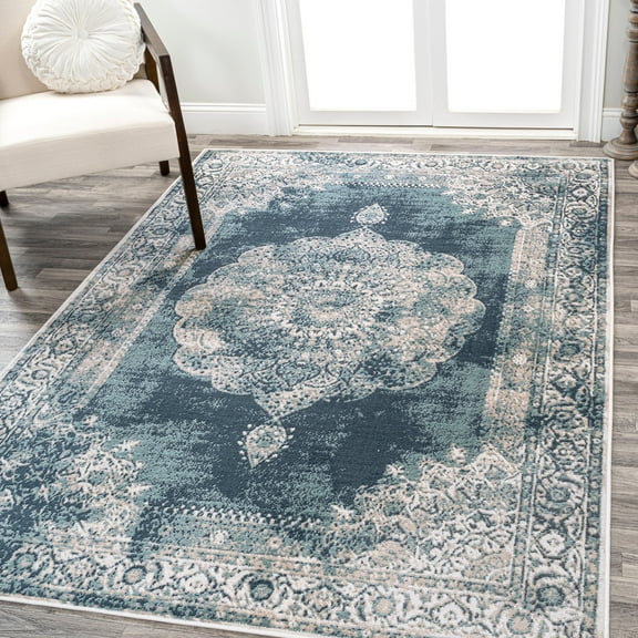 JONATHAN Y MODERN PERSIAN 4 x 6 Area Rug, Rosalia Cottage Medallion - Ivory/Blue, MDP403G-4