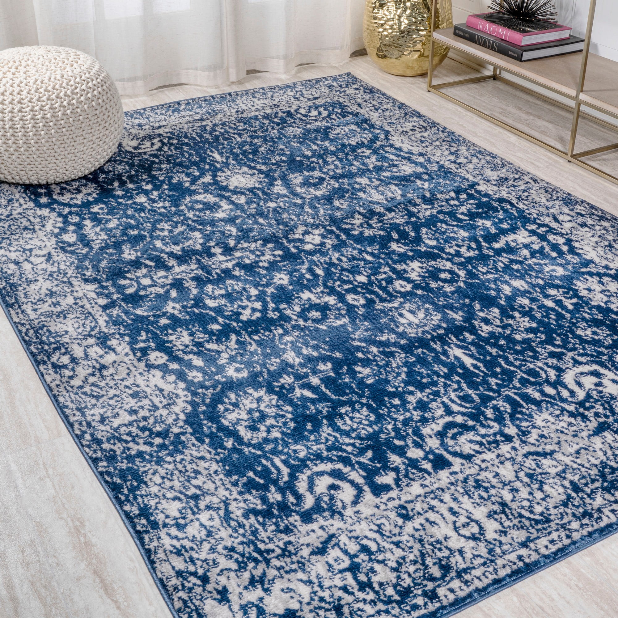 Navy & Ivory Classic Persian-Inspired Synthetic Area Rug