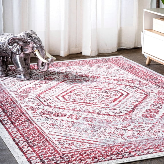 JONATHAN Y MODERN PERSIAN 3 x 5 Area Rug, Boho Cottage Medallion - Red/Ivory, MDP501A-3