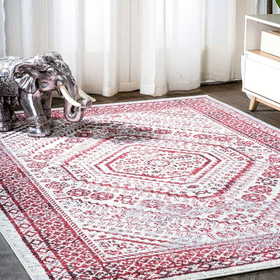 JONATHAN Y MODERN PERSIAN 5 x 8 Area Rug, Boho Cottage Medallion - Red/Ivory, MDP501A-5