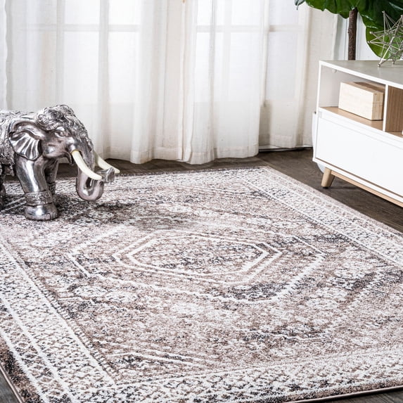 JONATHAN Y MODERN PERSIAN 5 x 8 Area Rug, Boho Cottage Medallion - Brown/Ivory, MDP501B-5