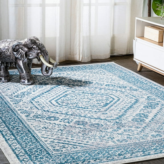 JONATHAN Y MODERN PERSIAN 5 x 8 Area Rug, Boho Cottage Medallion - Blue/White, MDP501C-5