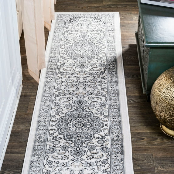 JONATHAN Y MODERN PERSIAN Palmette Floral Runner Rug, 2 x 10, Gray/Cream