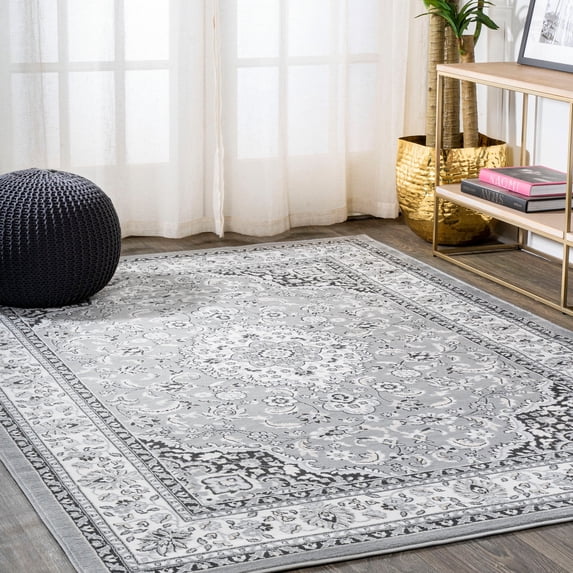 JONATHAN Y MODERN PERSIAN 8 x 10 Area Rug, Palmette Floral - Gray/Cream, MDP503C-8