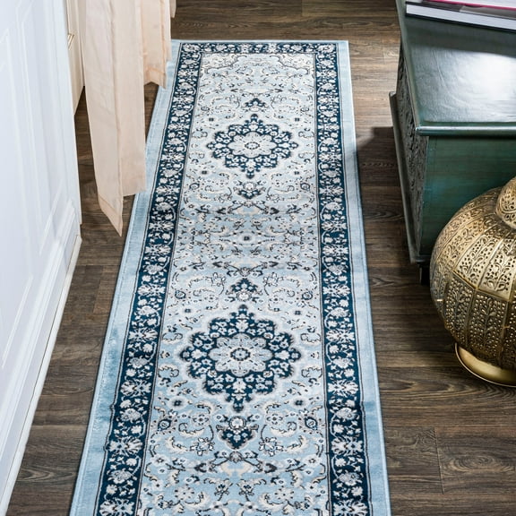 JONATHAN Y MODERN PERSIAN 2 x 10 Runner Rug, Palmette Floral - Blue/Navy, MDP503E-210