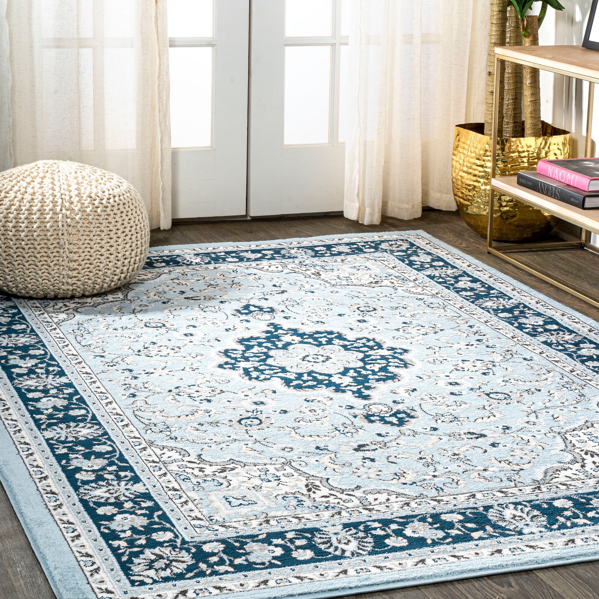 Modern Persian-Style Blue/Navy Synthetic Area Rug 4' x 6'