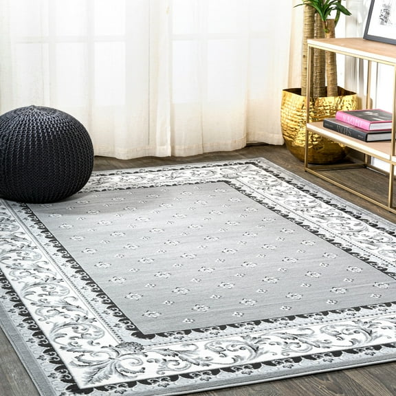 JONATHAN Y MODERN PERSIAN 5 x 8 Area Rug, Acanthus French Border - Gray/Cream, MDP504D-5